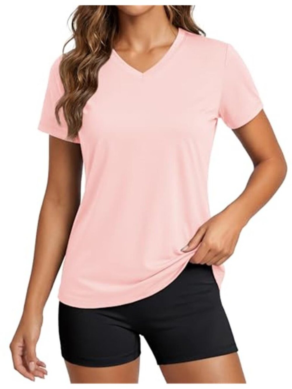 Pink UPF 50+ Athletic V-Neck Workout Tee Quick Dry Active Top
